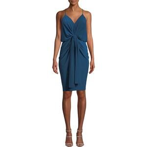 NWT MISA Los Angeles Blue Domino V-Neck Draped Mini Dress Cocktail Size S